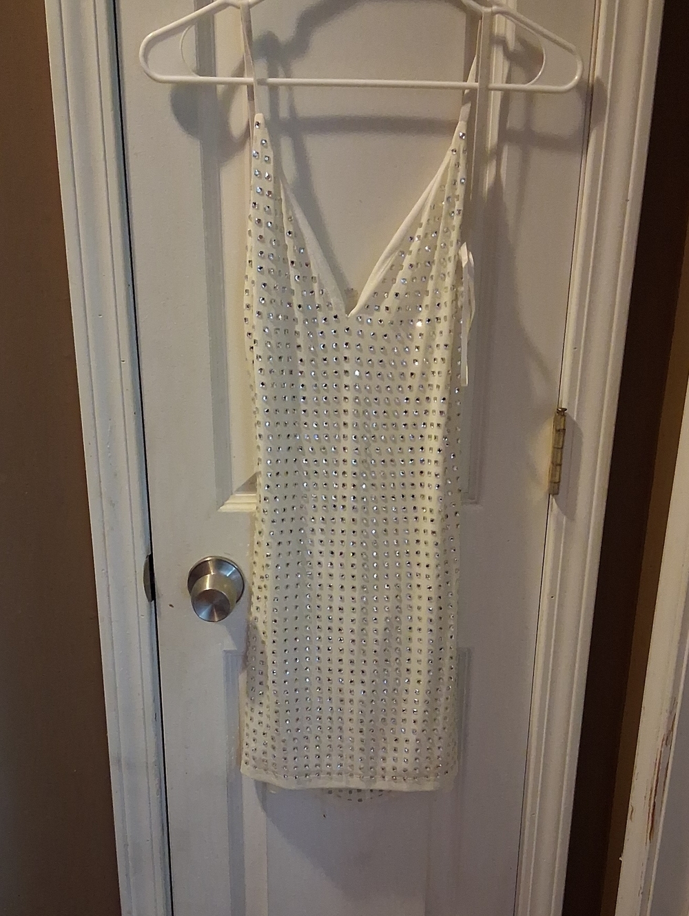 AKIRA White Crystal-Studded Mini Slip Dress